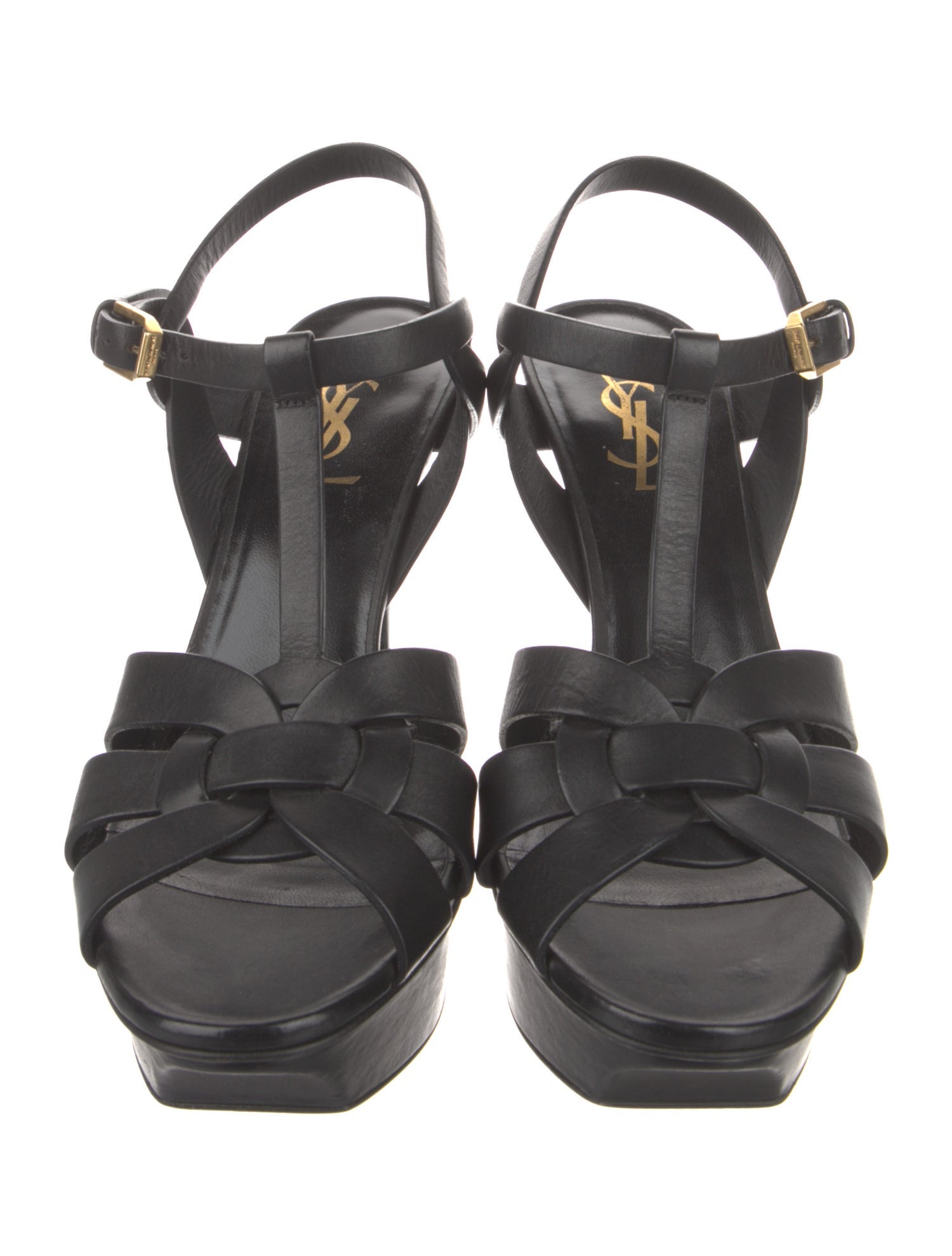 Saint Laurent Leather Cutout Accent T-Strap Sandals